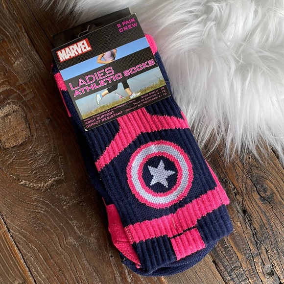 Marvel Accessories - Marvel pink/navy Captain America cushioned athletic socks NWT